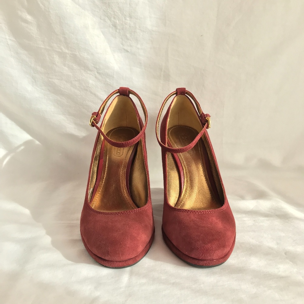 Coach Sued Ankle Strap Wedge Heal